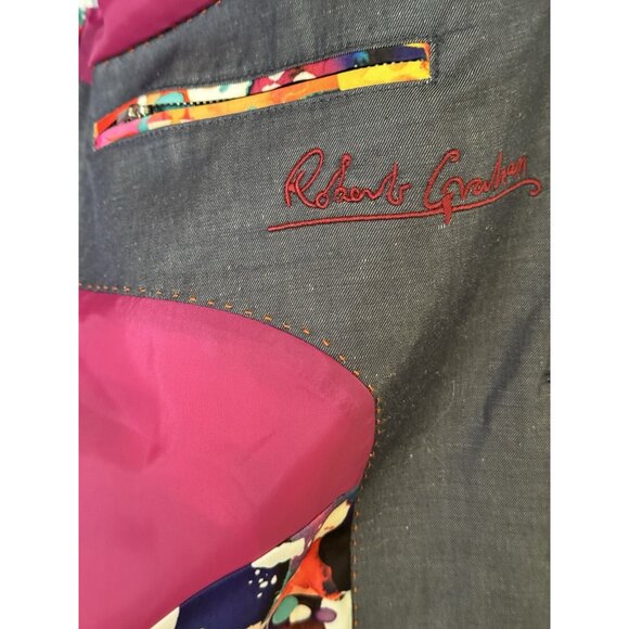 Robert Graham Blazer Men's 40 Gray Blue Cotton Three-Button Floral Lined - Picture 10 of 16